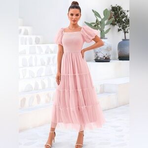 Chic Blush Puff Sleeve Maxi Dress